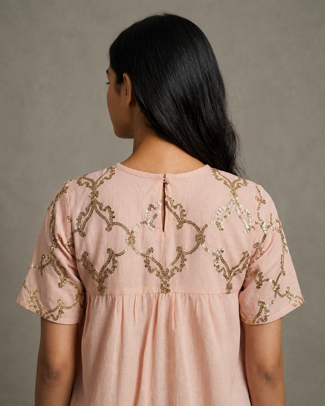 IHSAR Baby Pink Sequins Top in Baby Pink – back view