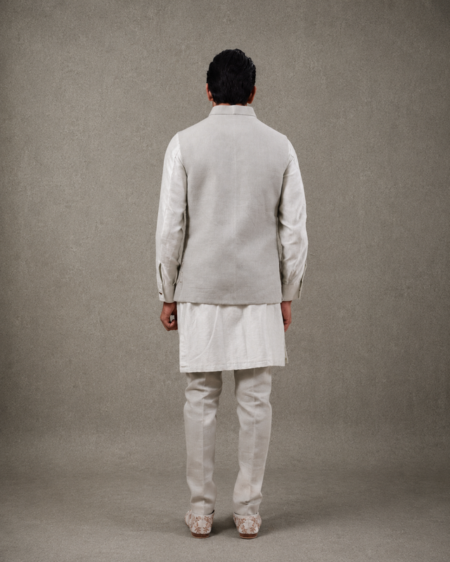 IHSAR Powder Blue Nehru Jacket in Powder Blue – back view
