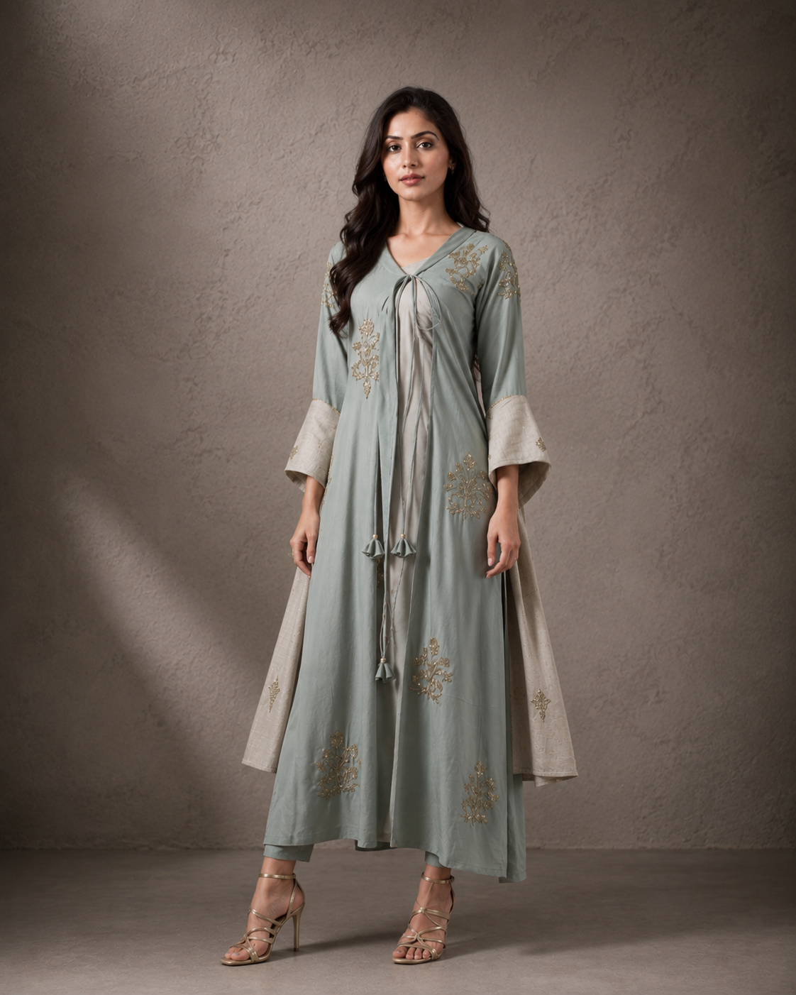 Mustard Yellow Sequin Embroidered Peplum Top with Sharara Pants Set (Copy)