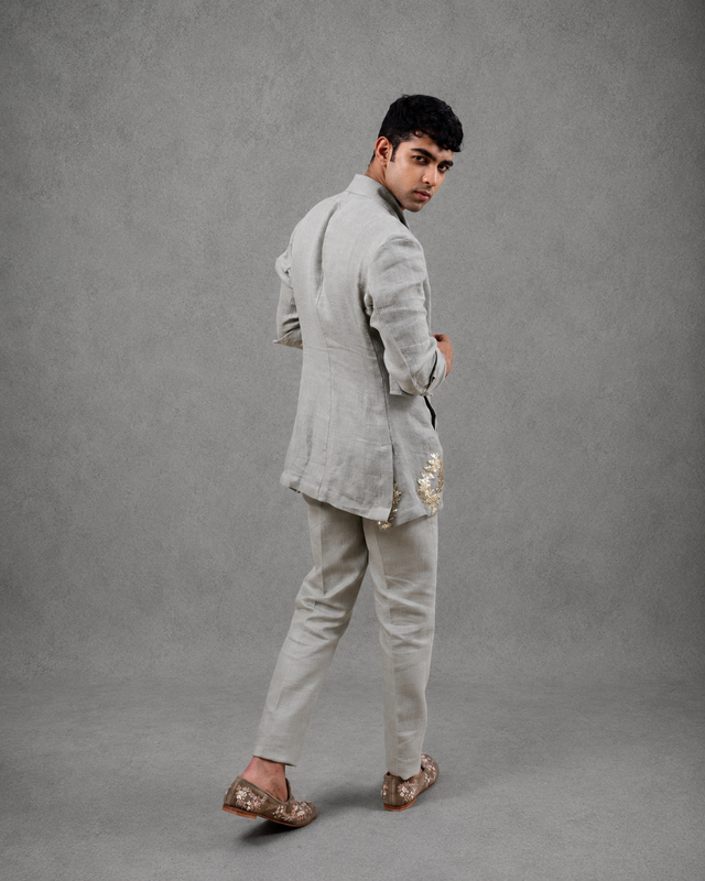 IHSAR Powder Blue Straight Leg Trousers in Powder Blue – side view