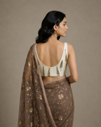 IHSAR Deep U Neck Sequin Blouse in Off-White – back view