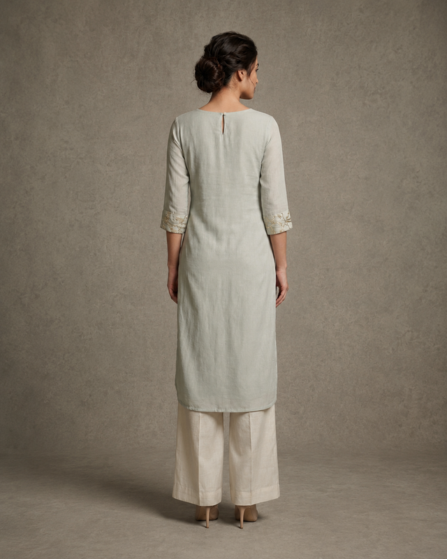 IHSAR Powder Blue Sequins Long Kurta in Powder Blue – back view