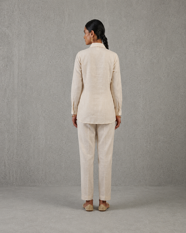 IHSAR Off White Sheer Front Sequins Shirt in Off-White – back view