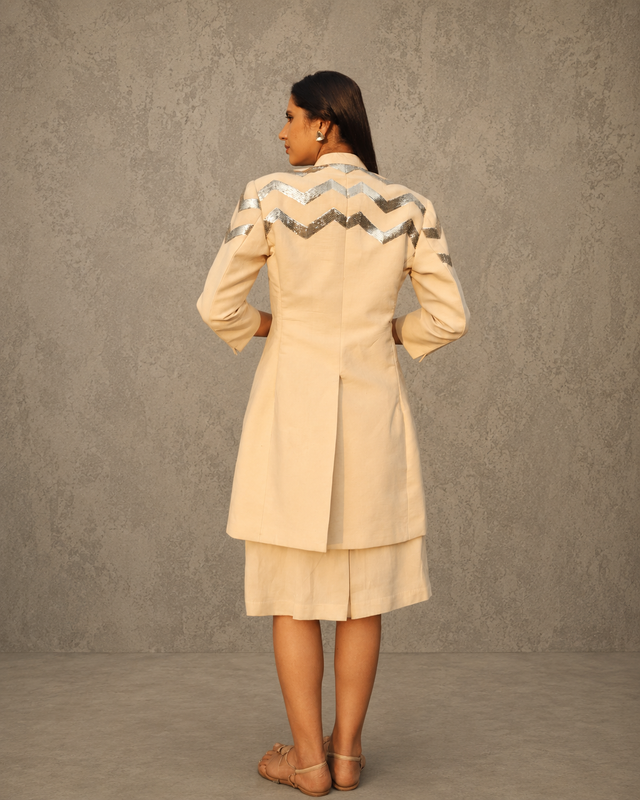 IHSAR Off White Blazer Skirt Set in Off-White – back view