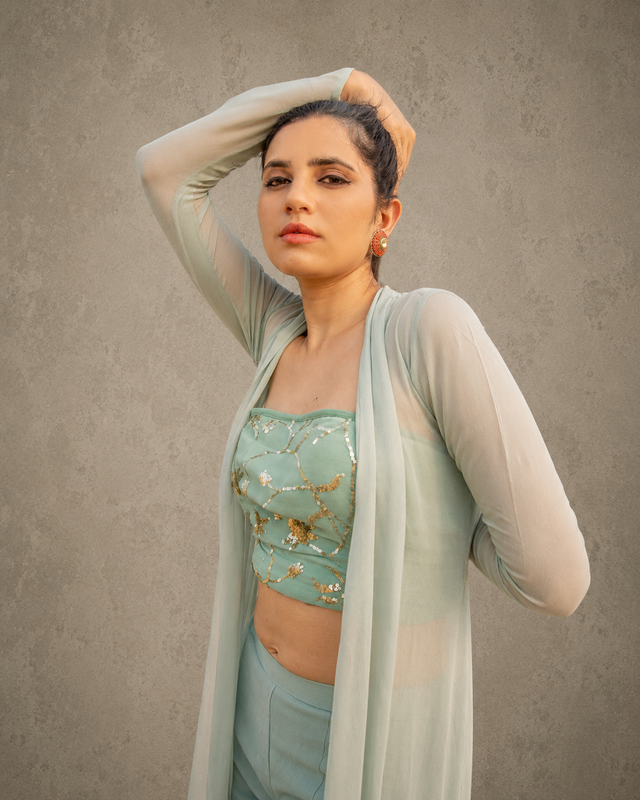 IHSAR Pastel Mint 3 Piece Shrug Set in Mint Green – back view