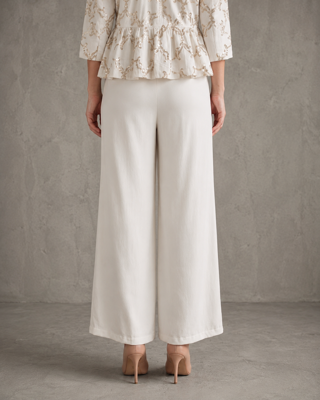 IHSAR Off White Wide Leg Pants in Off-White – back view