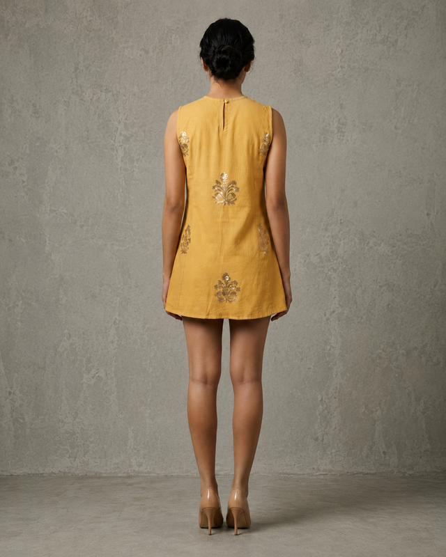 IHSAR Mustard Sequins Top Cum Dress in Mustard – back view