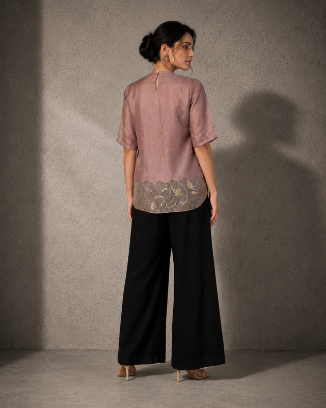 IHSAR Mauve Silk Chanderi Top in Mauve – back view