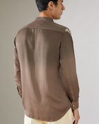 IHSAR Taupe Sequins Mandarin Collar Shirt in Taupe – back view