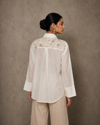IHSAR Off White Sheer Button Down Shirt in Off-White – back view