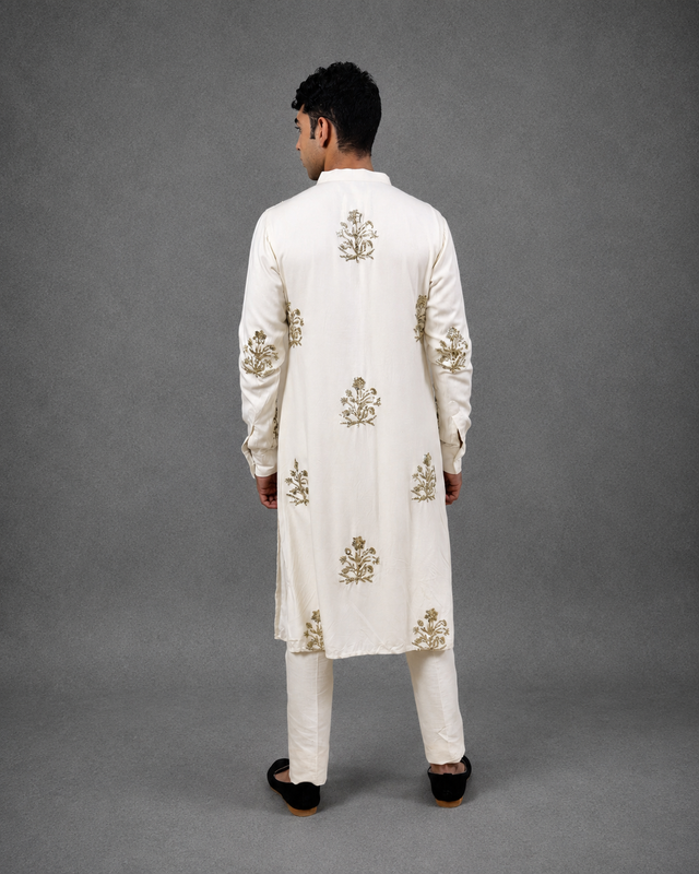IHSAR Off White Sequins Kurta in Off-White – back view