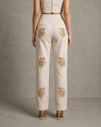 IHSAR Straight Off White Pants in Beige – back view