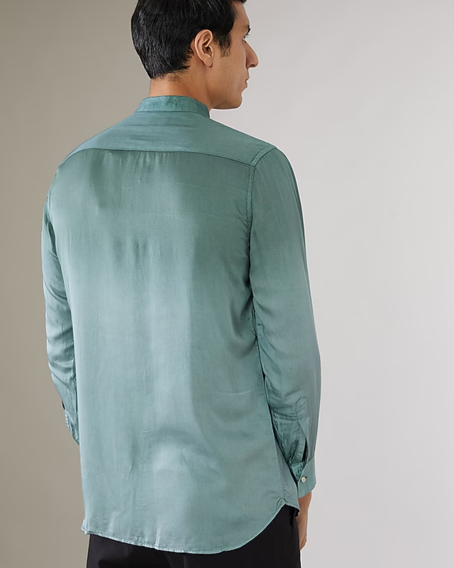 IHSAR Steel Blue Ombre Mandarin Collar Shirt in Steel Blue – back view