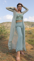 IHSAR Pastel Mint 3 Piece Shrug Set in Mint Green – detail view