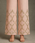IHSAR Baby Pink Sequins Pants in Baby Pink – pants with gold sequin embroidery