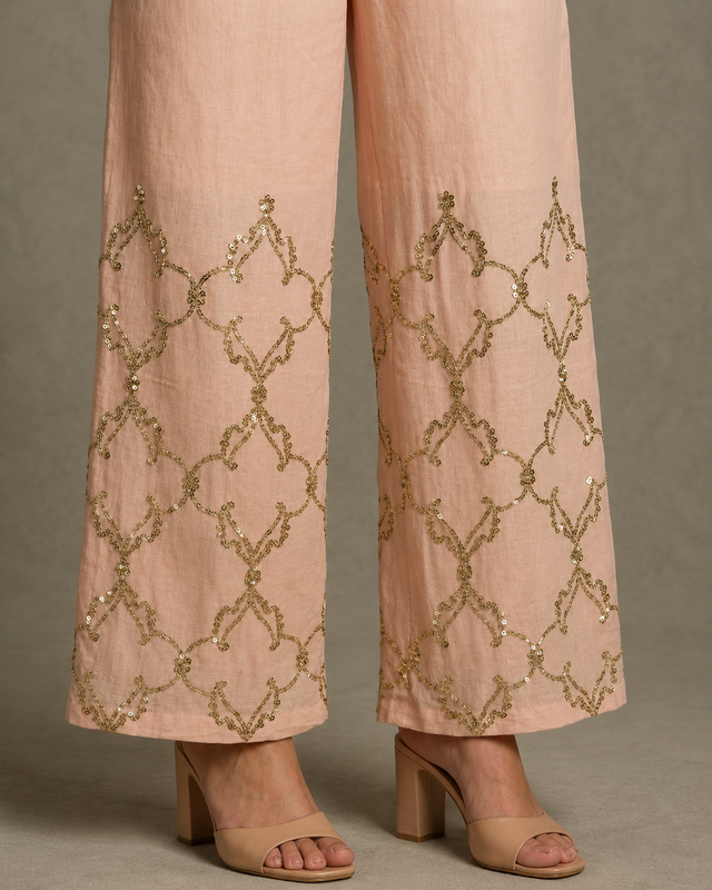 IHSAR Baby Pink Sequins Pants in Baby Pink – side view