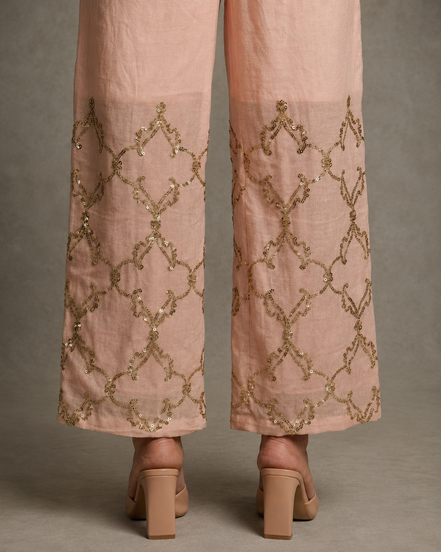 IHSAR Baby Pink Sequins Pants in Baby Pink – back view