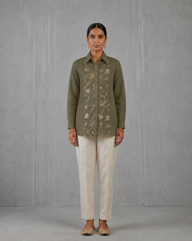 Off-White Sheer Front Sequins Shirt