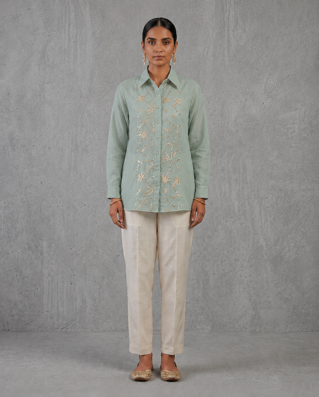 Off-White Sheer Front Sequins Shirt