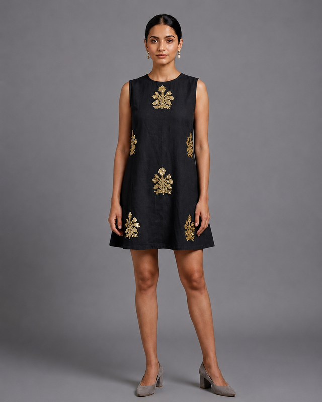IHSAR Mustard Sequins Top Cum Dress in Black – top with gold sequin embroidery