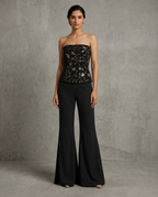 IHSAR Blue Bell Bottoms in Black – bell bottoms with gold sequin embroidery