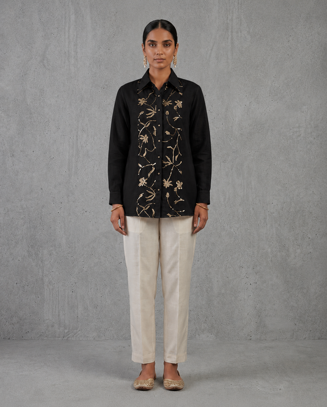 Off-White Sheer Front Sequins Shirt