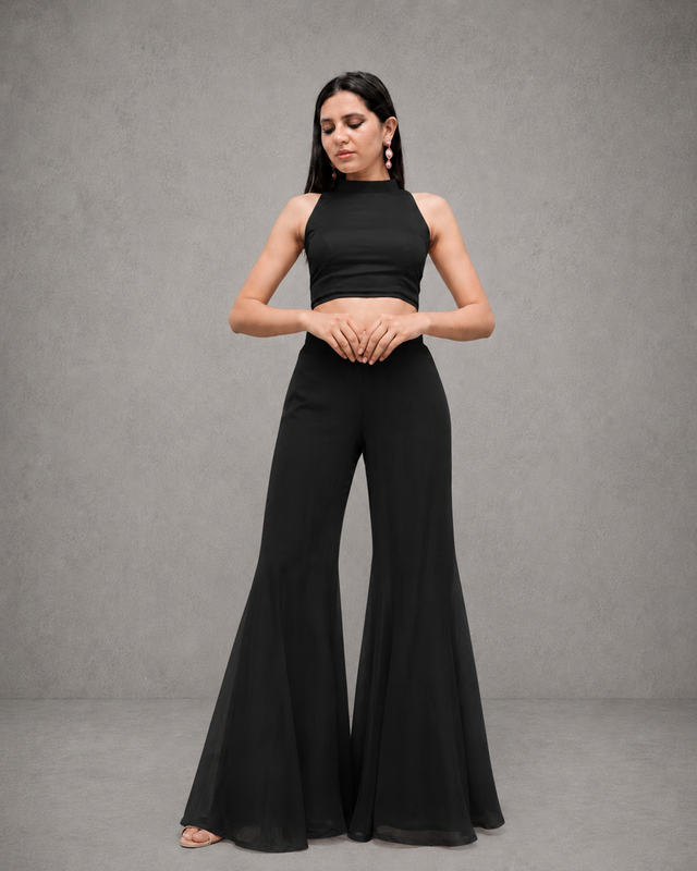 IHSAR Peach-Pink Crop Blouse in Black – blouse with gold sequin embroidery