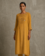 IHSAR Powder Blue Sequins Long Kurta in Mustard – kurta with gold sequin embroidery