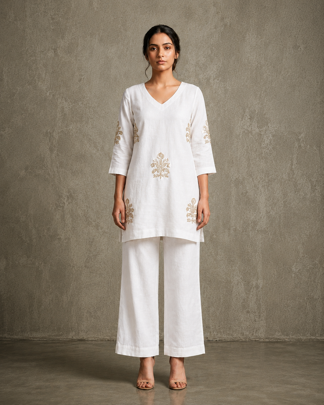 IHSAR Grey Sequins Short Kurti in Off-White – kurti with gold sequin embroidery